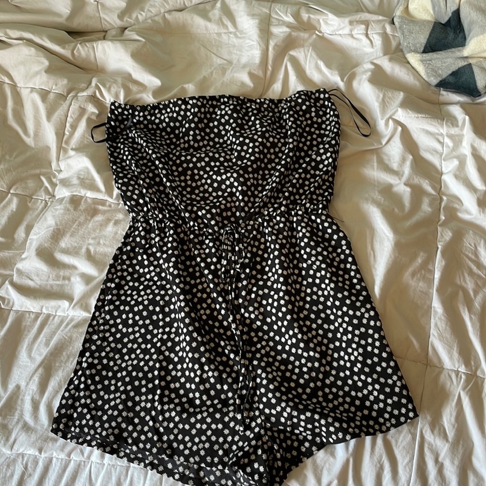 Black and white floral romper